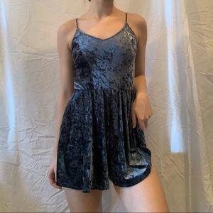 Blue Crushed Velvet Romper